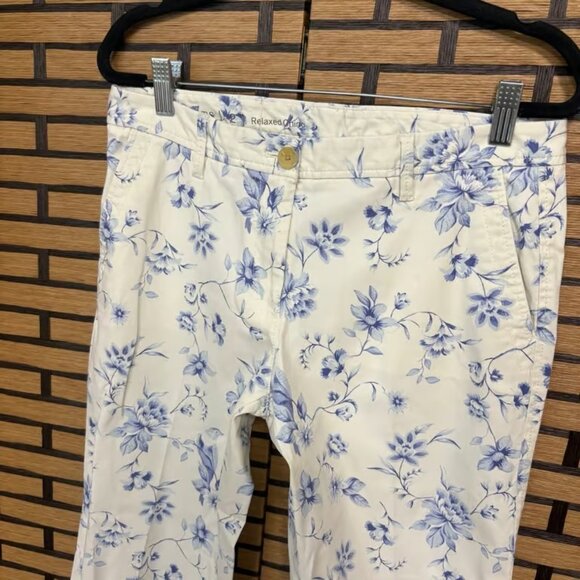 Talbots White And Blue Floral Relaxed Chinos Size 2 - Picture 3 of 7